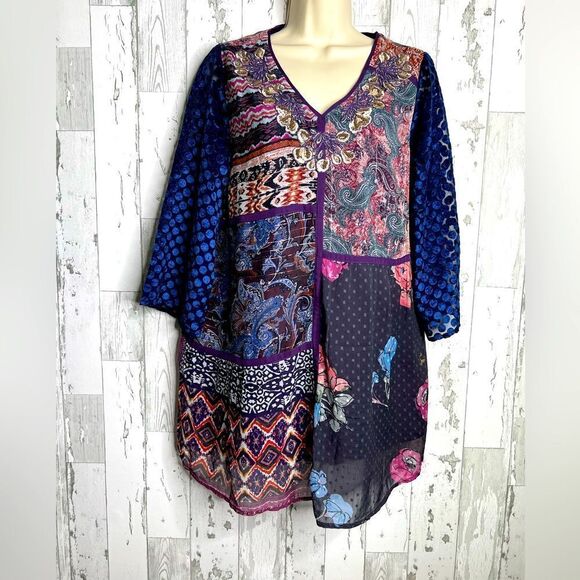 Soft Surroundings All Together Top Tunic Petite Size PS S Mixed Media Patchwork - Picture 1 of 10